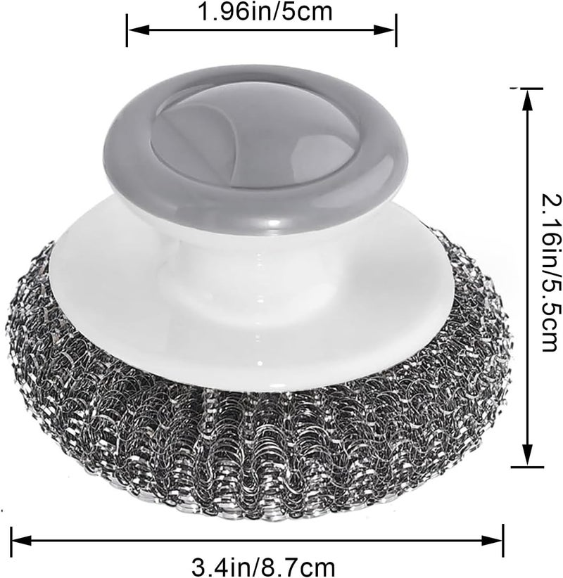 Onewly 24Pack Steel Wool Scrubber with Handle, Stainless Steel Scrubber for Cleaning Cast Iron, Dishes, Stock Pots, Pans, Griddles, Grills - Image 2
